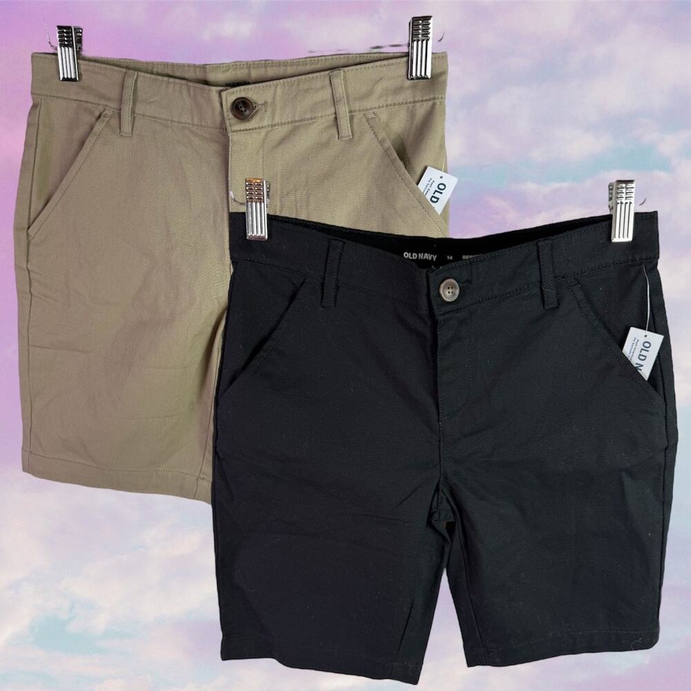 Old Navy NWT Set of 2 Girl's 14 Tan Khaki & Bermuda Chino Shorts 100% Cotton